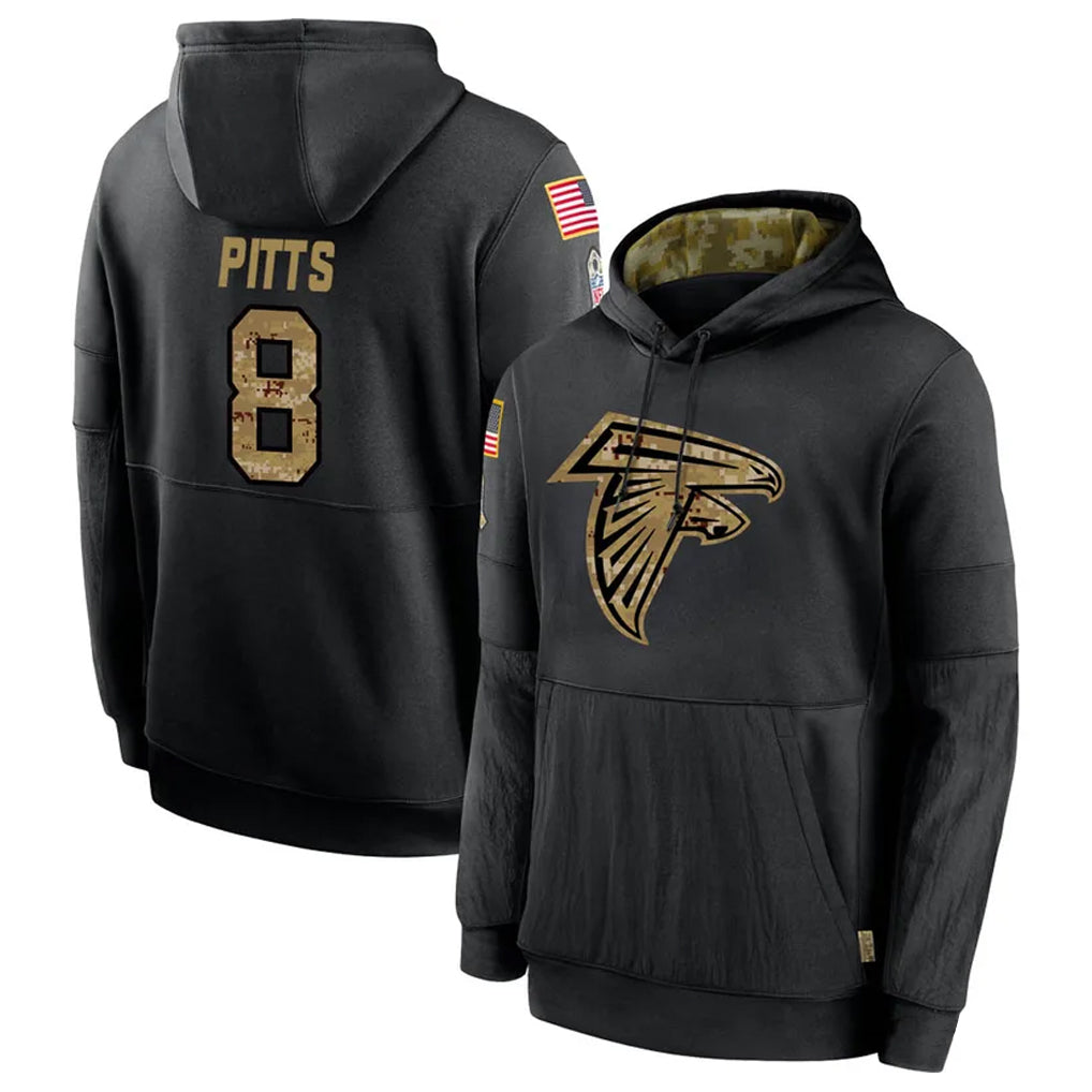 A.Falcons #8 Kyle Pitts Sr. Player Black Salute to Service Limited Black Hoodie Ndoa Stitched Jerseys