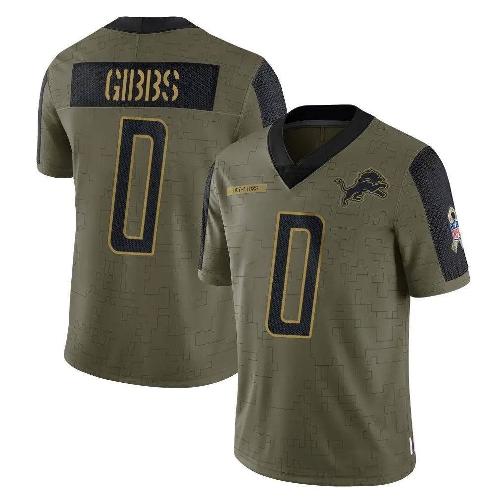 D.Lions #0 Jahmyr Gibbs Player Olive Salute To Service Limited Game Ndoa Stitched Jerseys