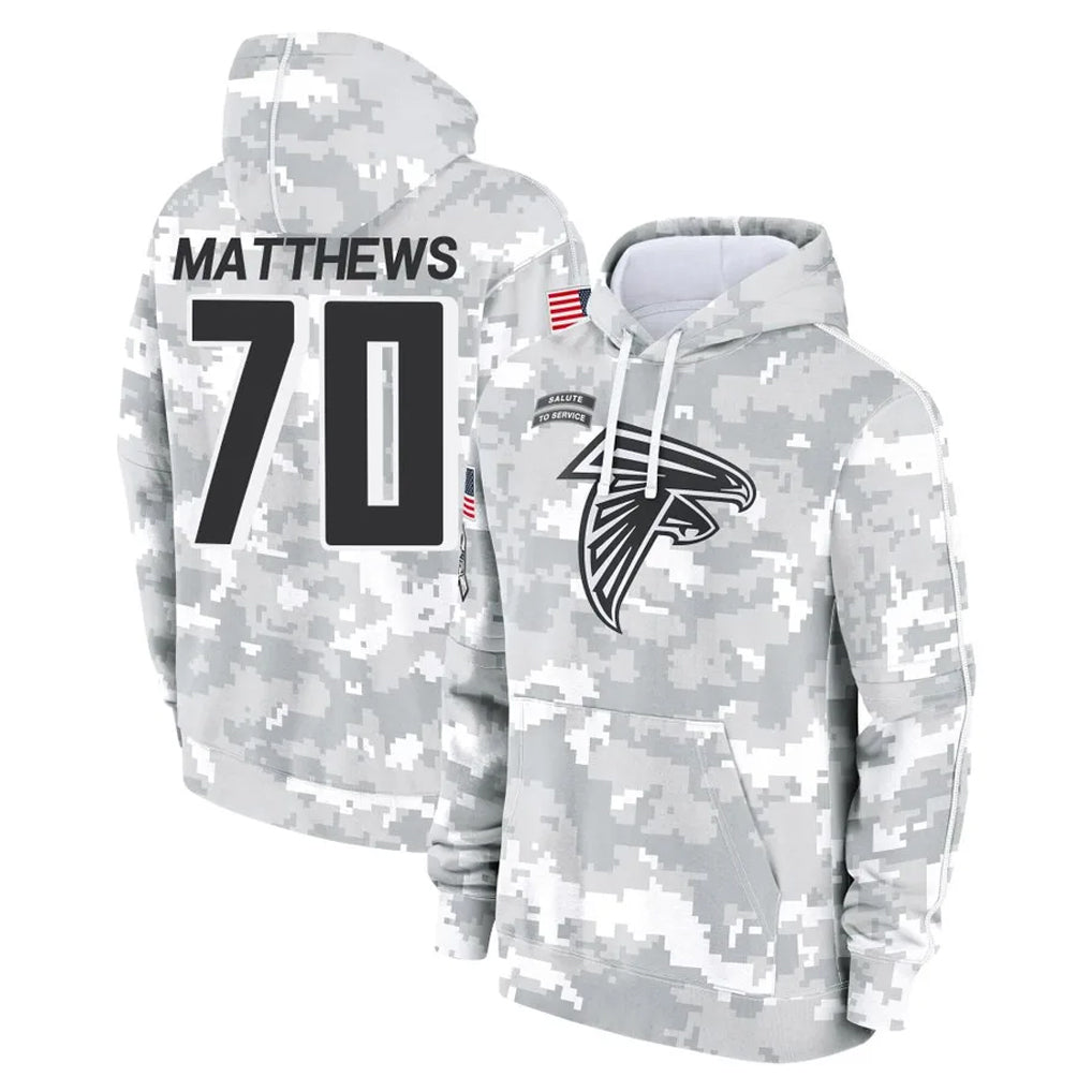 A.Falcons #70 Jake Matthews Player Arctic Camo Salute to Service Limited Hoodie Ndoa Stitched Jerseys