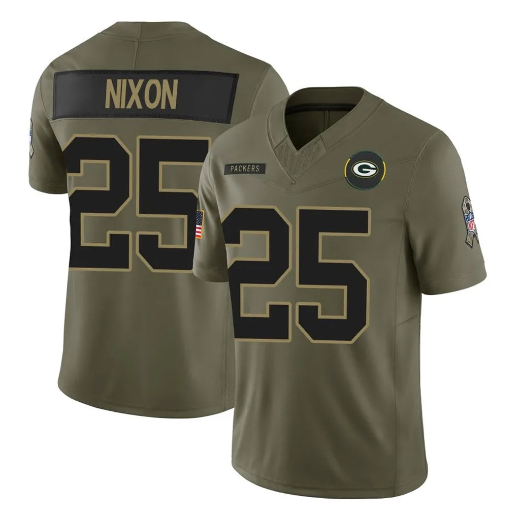 GB.Packers #25 Keisean Nixon Player Olive 2025 Salute To Service Limited Home Game Ndoa Stitched Jerseys