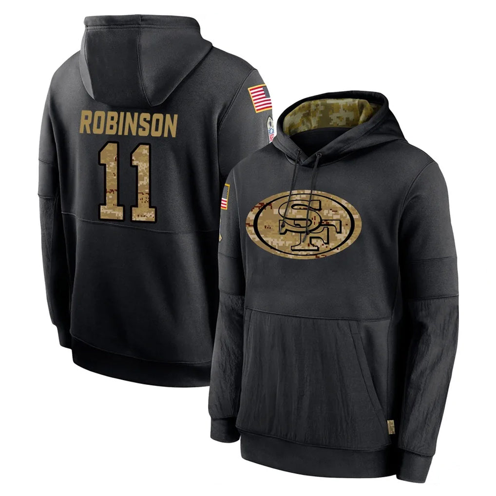 SF.49ers #11 Demarcus Robinson Player Black Salute to Service Pullover Hoodies Home Game Ndoa Stitched Jerseys