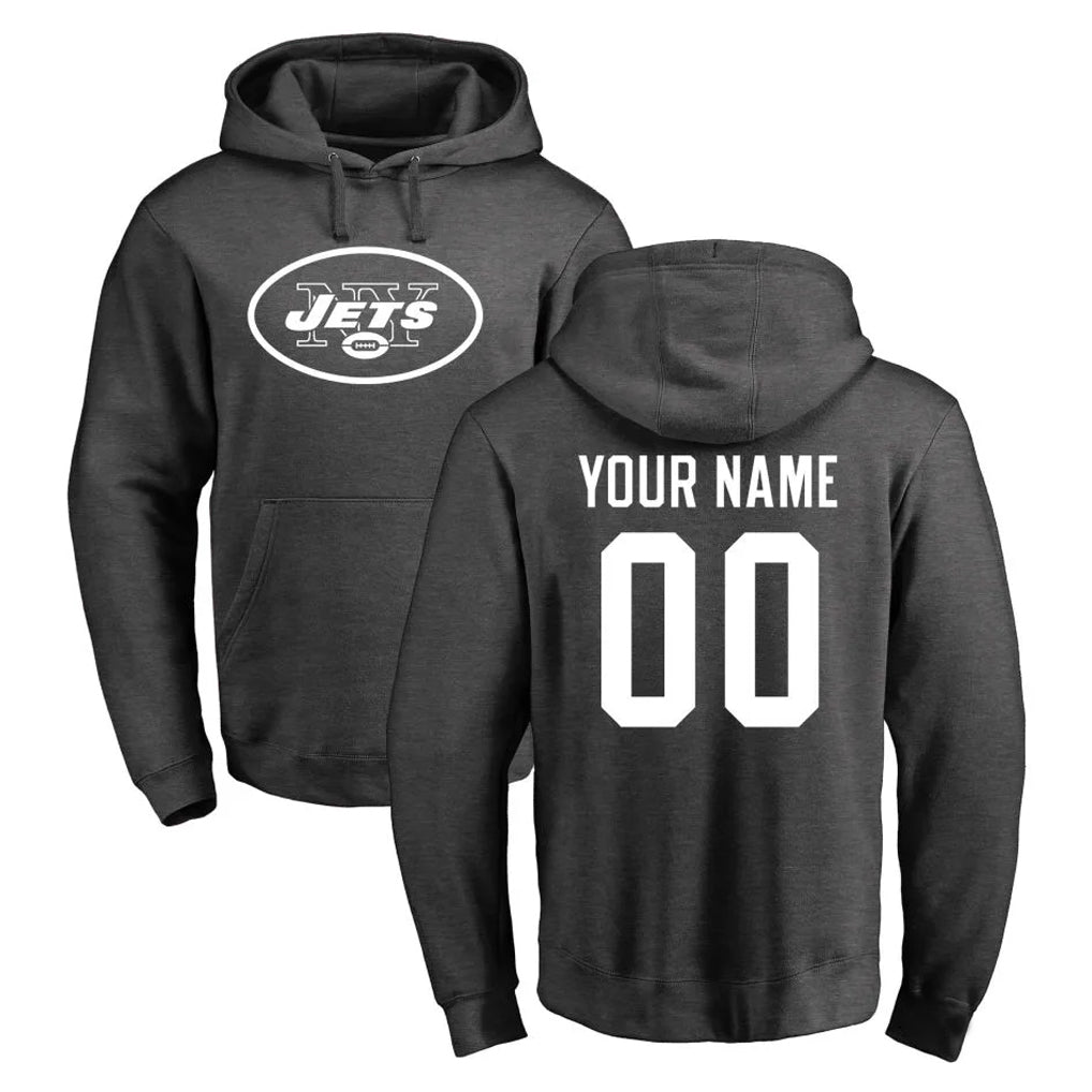 Custom NY.Jets Gray Pullover Hoodies Limited Game Any Name & Numbers Ndoa Stitched Jerseys