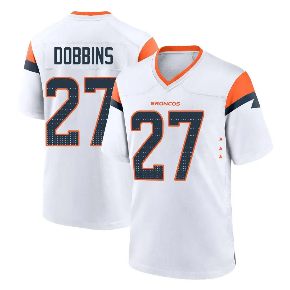 D.Broncos #27 J.K. Dobbins Player White Home Game Ndoa Stitched Jerseys