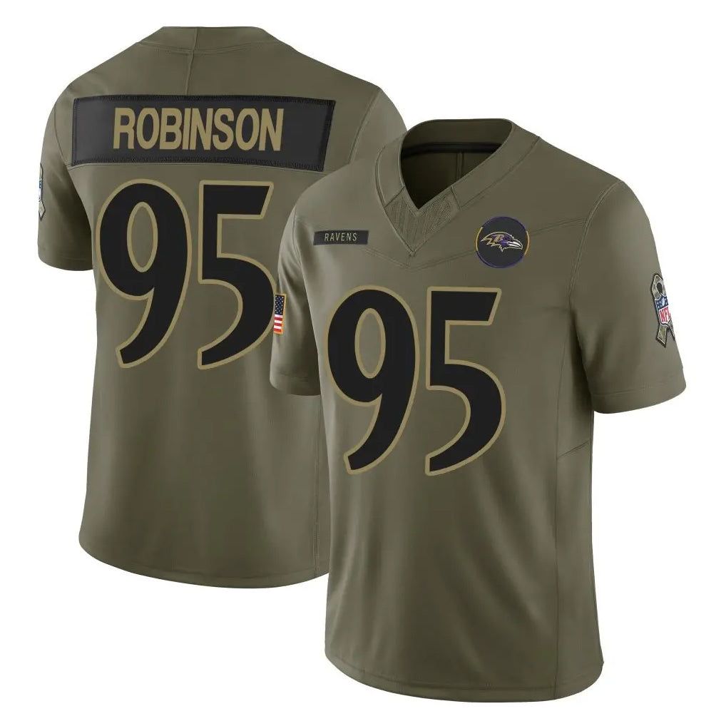 B.Ravens #95 Tavius Robinson Player Olive Salute To Service Limited Home Game Ndoa Stitched Jerseys