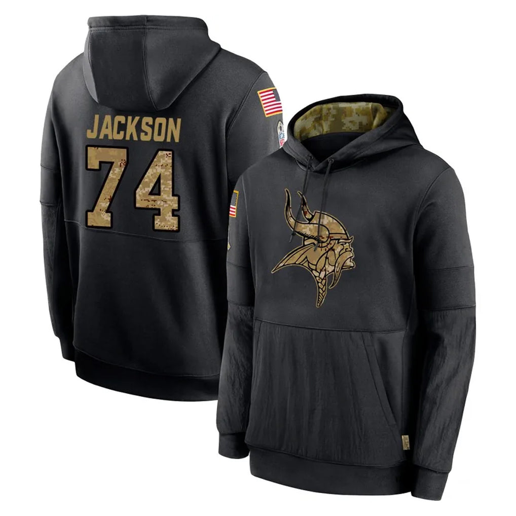MN.Vikings #74 Donovan Jackson Player Black Salute to Service Hoodies Limited Game Ndoa Stitched Jerseys