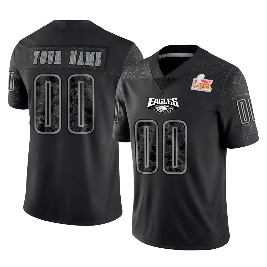 Custom P.Eagles Black Fashion Super Bowl LIX Home Game Any Name & Numbers Ndoa Stitched Jerseys