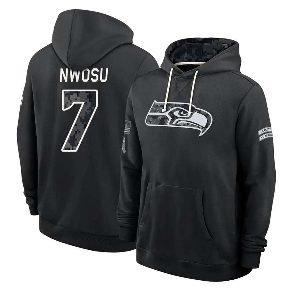 S.Seahawks #7 Uchenna Nwosu Player 2026 Black Logo Pullover Hoodies Limited Game Ndoa Stitched Jerseys