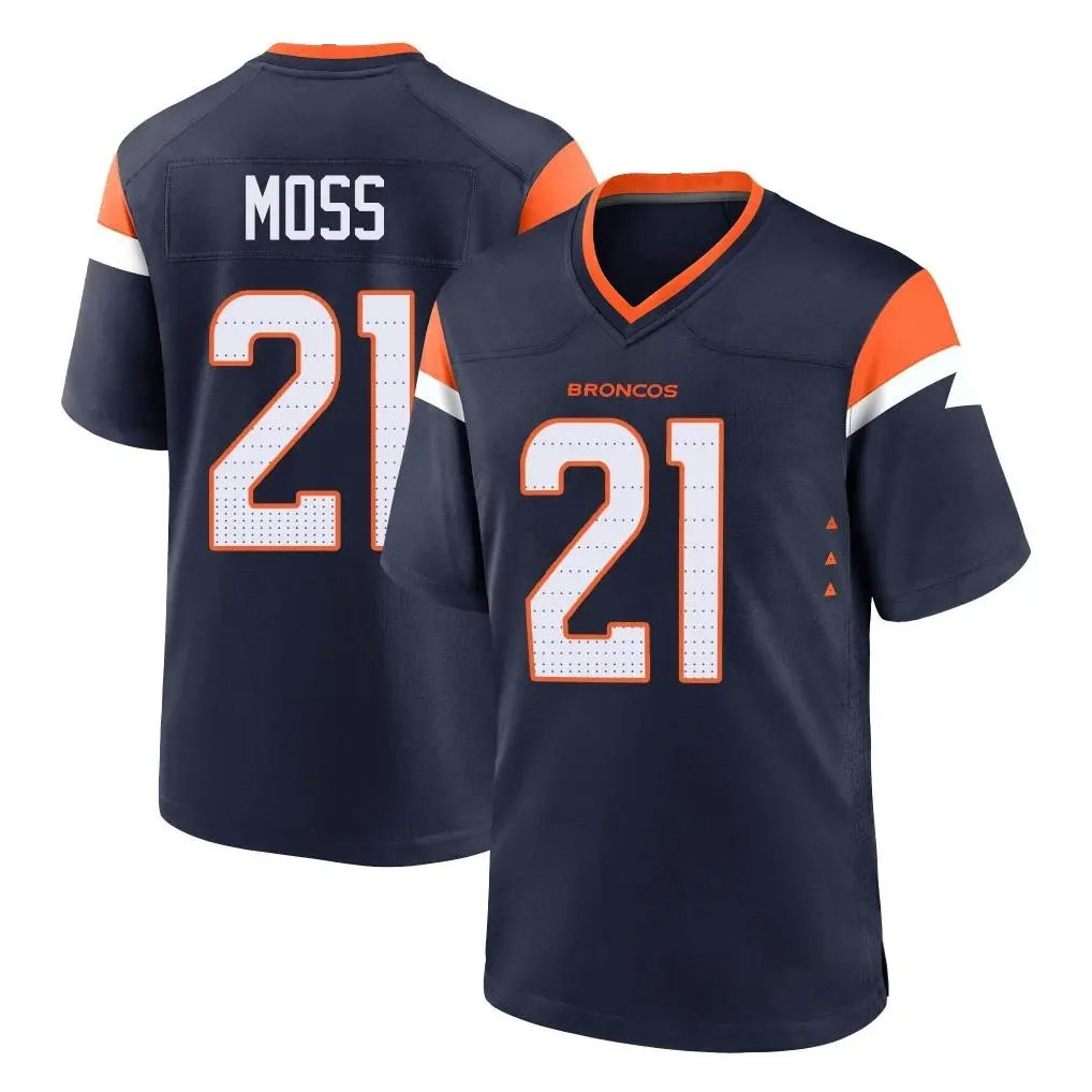 D.Broncos #21 Riley Moss Player Navy Home Game Ndoa Stitched Jerseys