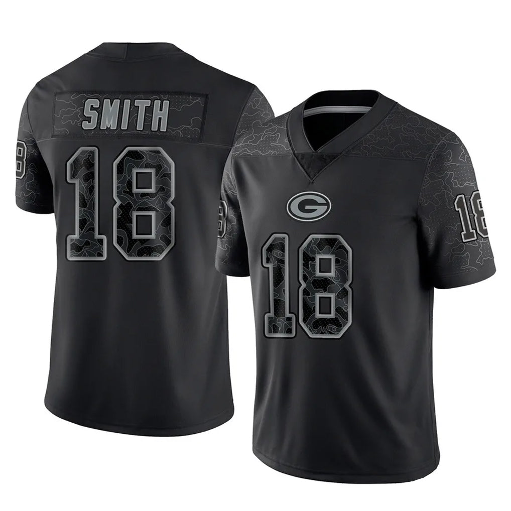 GB.Packers #18 Jonnu Smith Player Black Reflective Limited Home Game Ndoa Stitched Jerseys