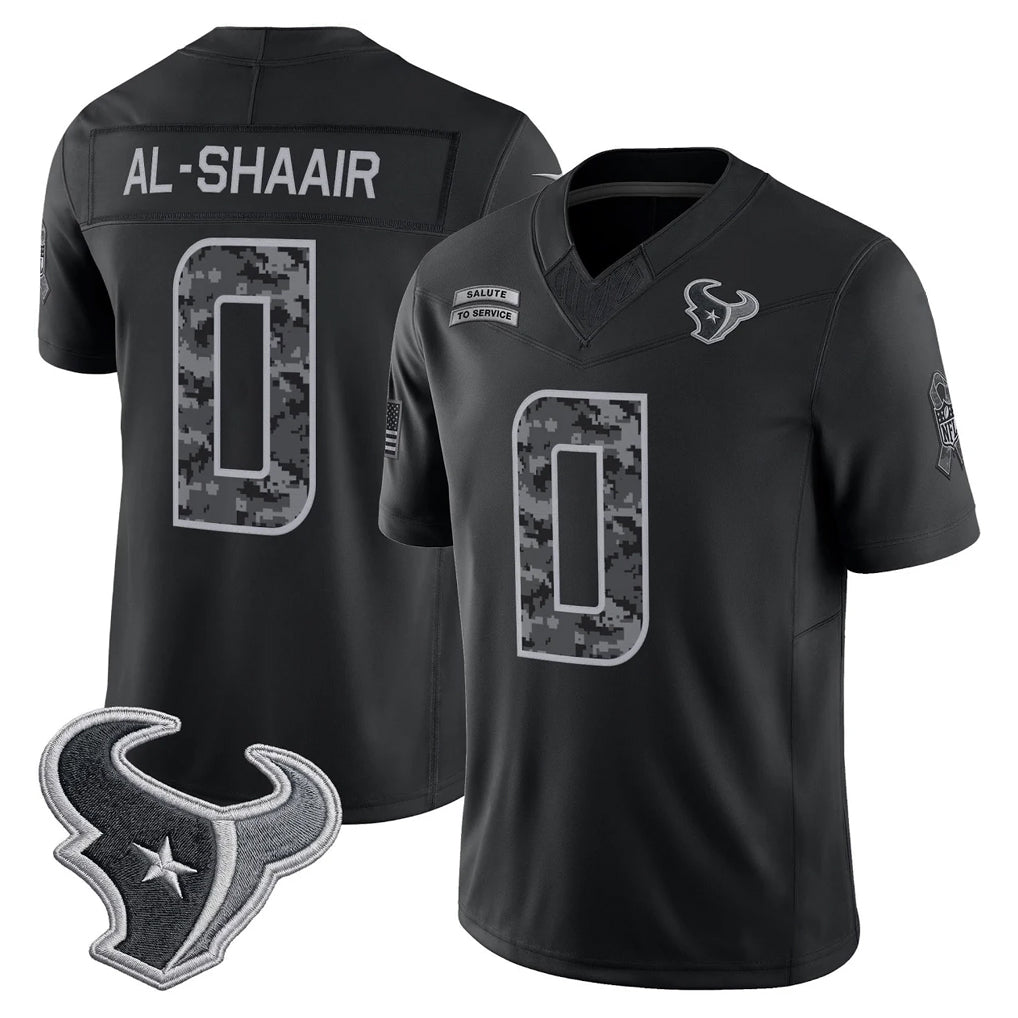 H.Texans #0 Azeez Al-Shaair Player Black Limited 2026 Salute to Service Home Game Ndoa Stitched Jerseys