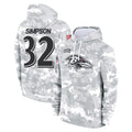 B.Ravens #32 Trenton Simpson Player Arctic Camo Salute to Service Pullover Hoodie Ndoa Stitched Jerseys