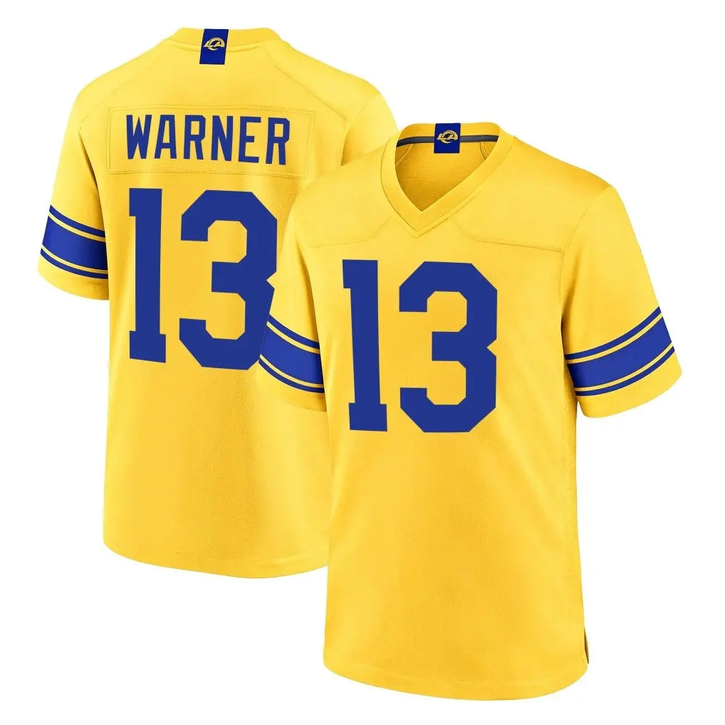 LA.Rams #13 Kurt Warner Player Gold Classic Sol Home Game Ndoa Stitched Jerseys