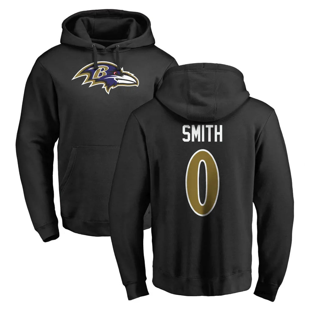 B.Ravens #0 Roquan Smith Player Black Pullover Hoodie Ndoa Stitched Jerseys
