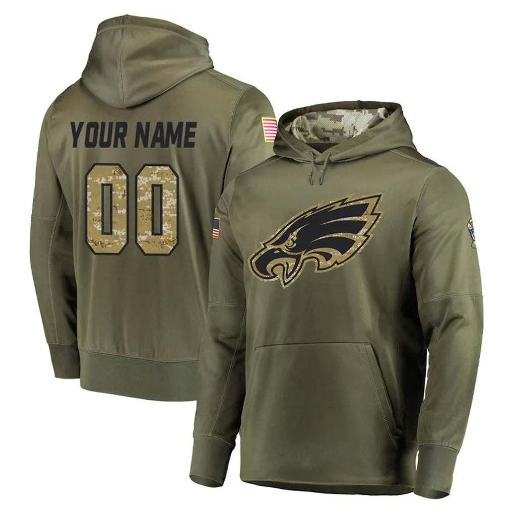 Custom P.Eagles Olive Salute to Service Pullover Hoodies Home Game Any Name & Numbers Ndoa Stitched Jerseys