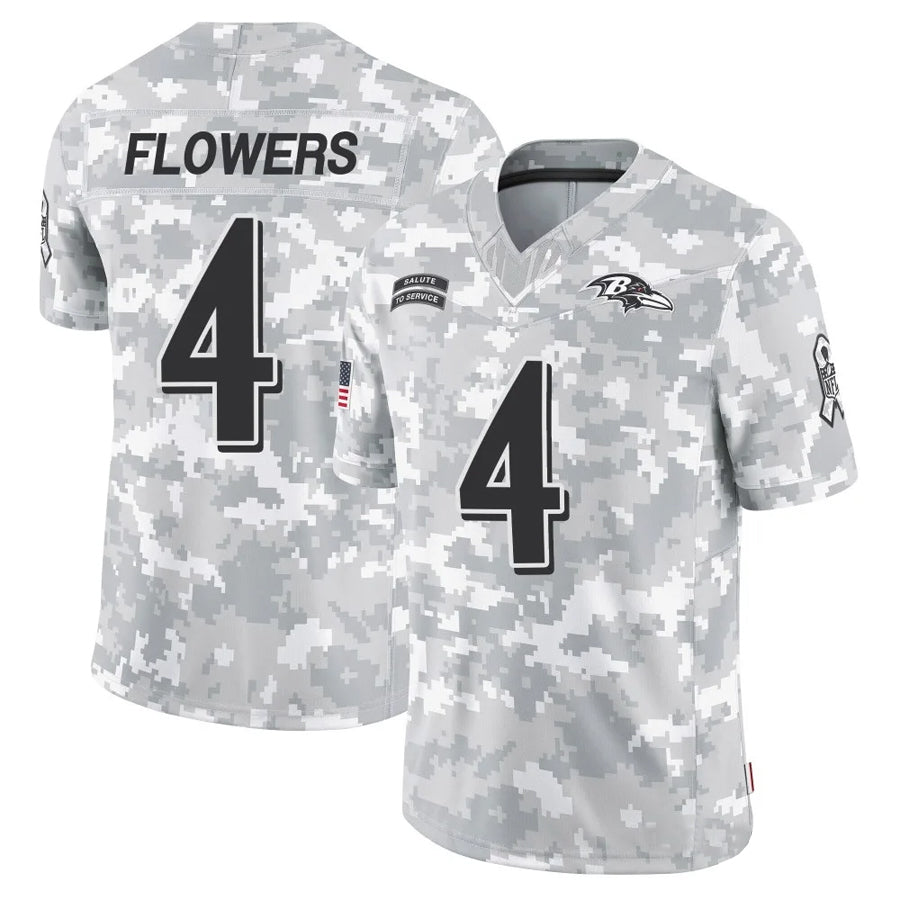 B.Ravens #4 Zay Flowers Player Arctic Camo Salute to Service Limited Ndoa Stitched Jerseys