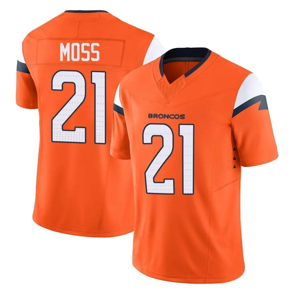 D.Broncos #21 Riley Moss Player Orange Vapor F.U.S.E. Limited Home Game Ndoa Stitched Jerseys