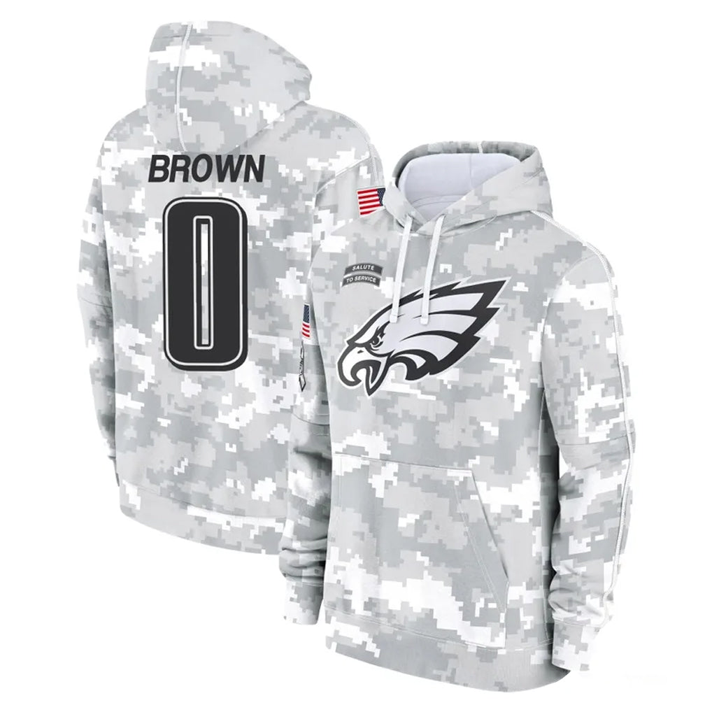 P.Eagles #0 Hollywood Brown Player Arctic Camo Salute to Service Pullover Hoodies Limited Game Ndoa Stitched Jerseys