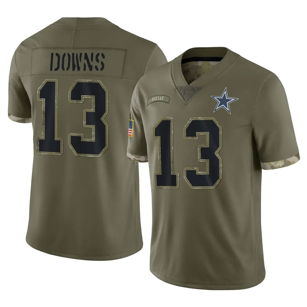 D.Cowboys #13 Caleb Downs Player Olive Salute to Service Limited Game Ndoa Stitched Jerseys