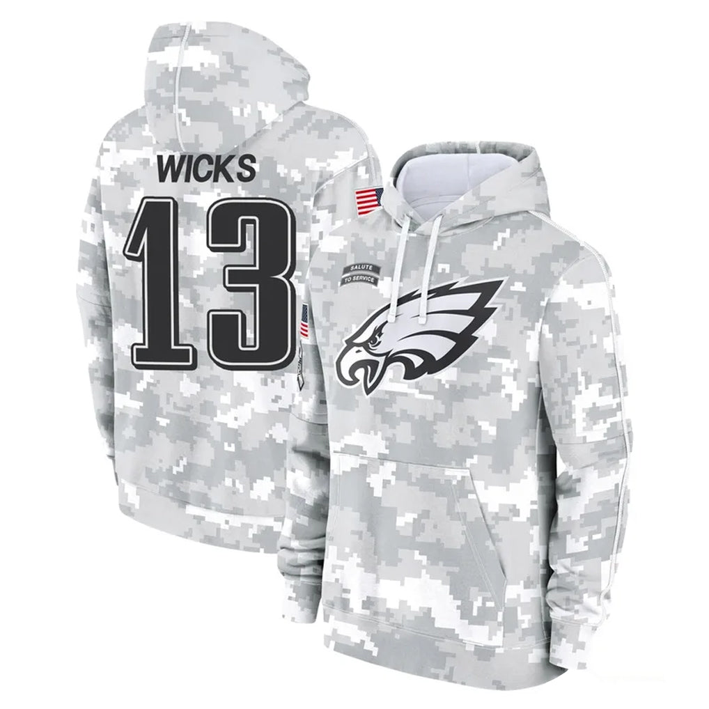 P.Eagles #13 Dontayvion Wicks Player Arctic Camo Salute to Service Pullover Hoodies Limited Game Ndoa Stitched Jerseys