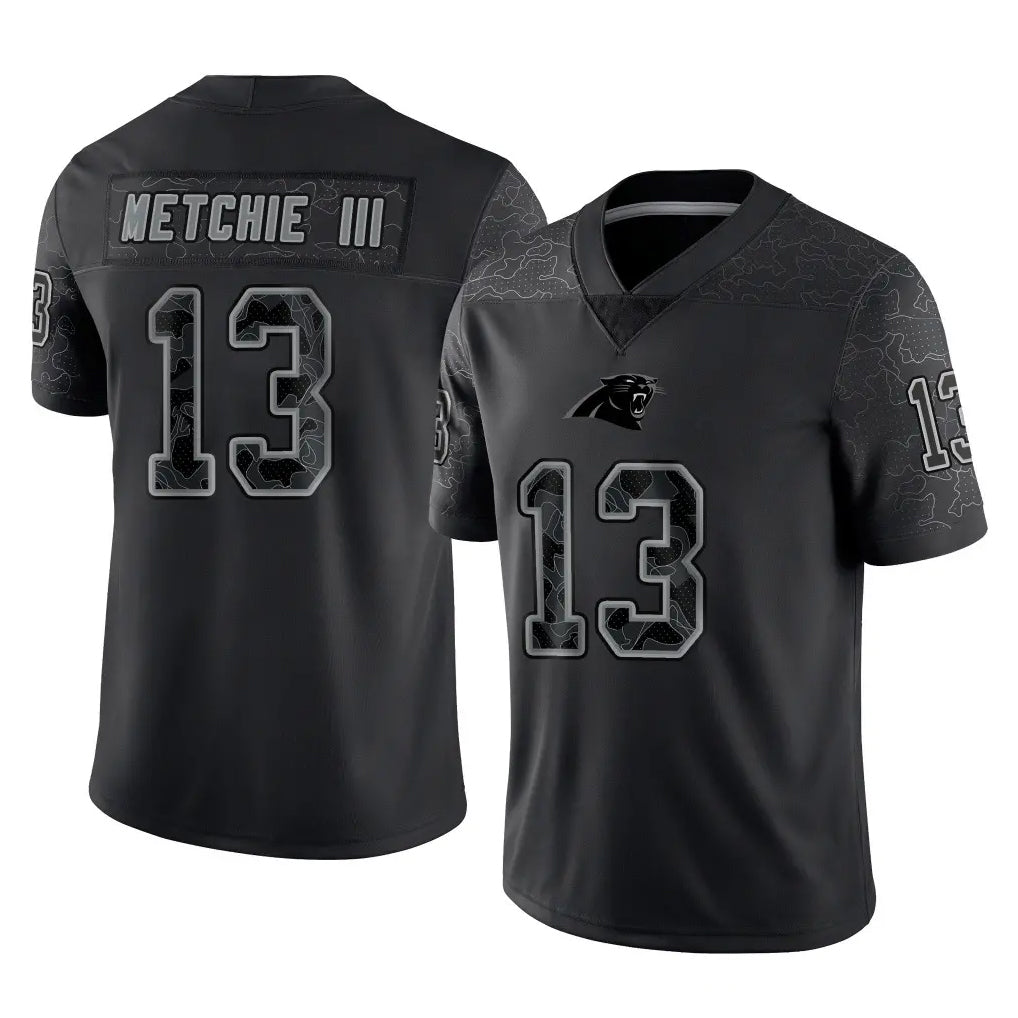 C.Panthers #13 John Metchie III Player Black Limited Reflective Game Ndoa Stitched Jerseys