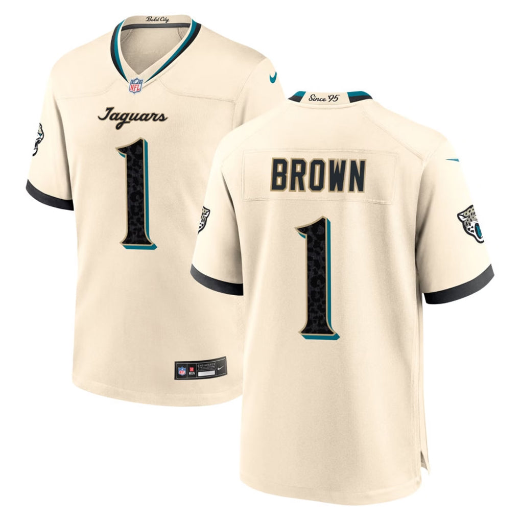 J.Jaguars #1 Montaric Brown Player Natural 2026 Rivalries Collection Game Ndoa Stitched Jerseys