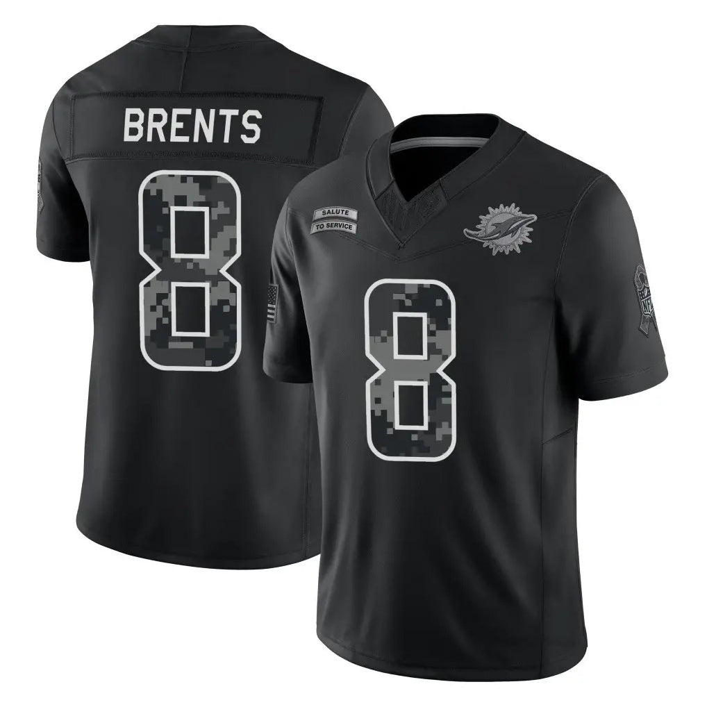 M.Dolphins #8 JuJu Brents Player Black Limited 2026 Salute to Service Home Game Ndoa Stitched Jerseys