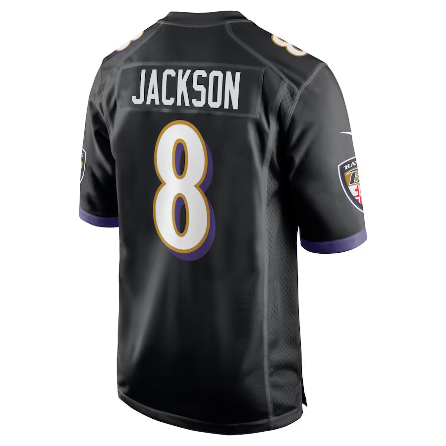 B.Ravens #8 Lamar Jackson Player Black Alternate Home Game Ndoa Stitched Jerseys