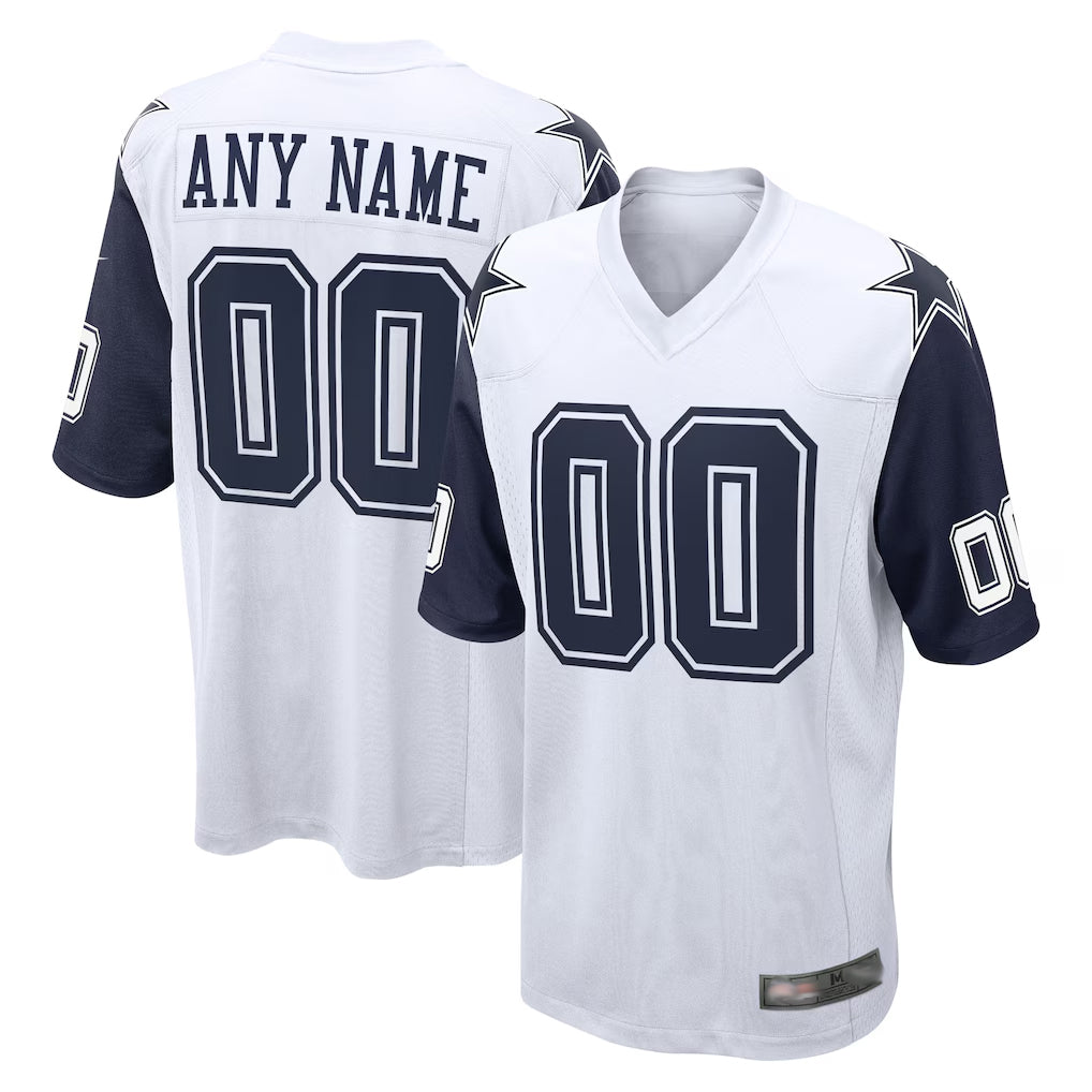 Custom D.Cowboys White-Navy Home Game Any Name & Numbers Ndoa Stitched Jerseys