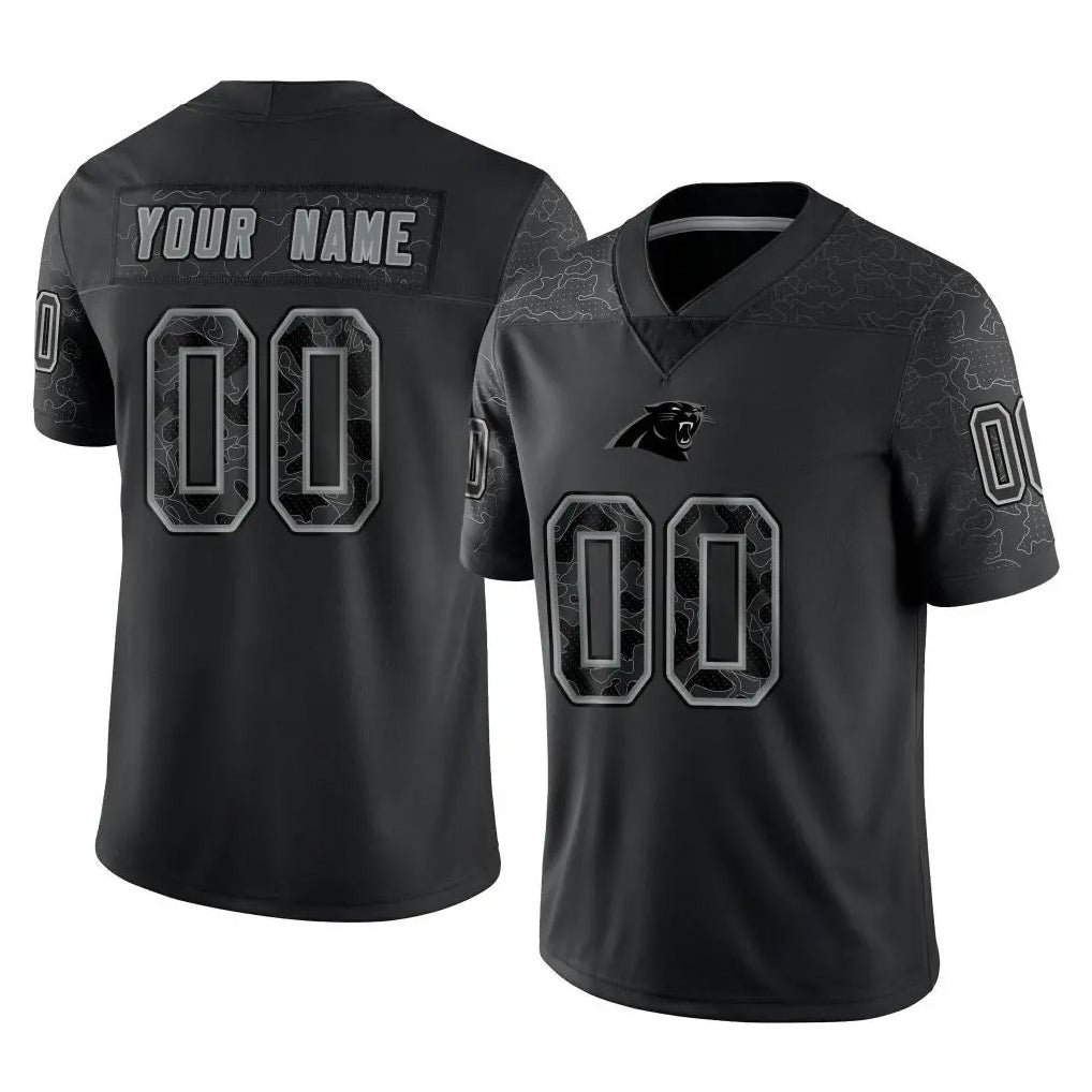 Custom C.Panthers Black Limited Reflective Game Any Name & Numbers Ndoa Stitched Jerseys