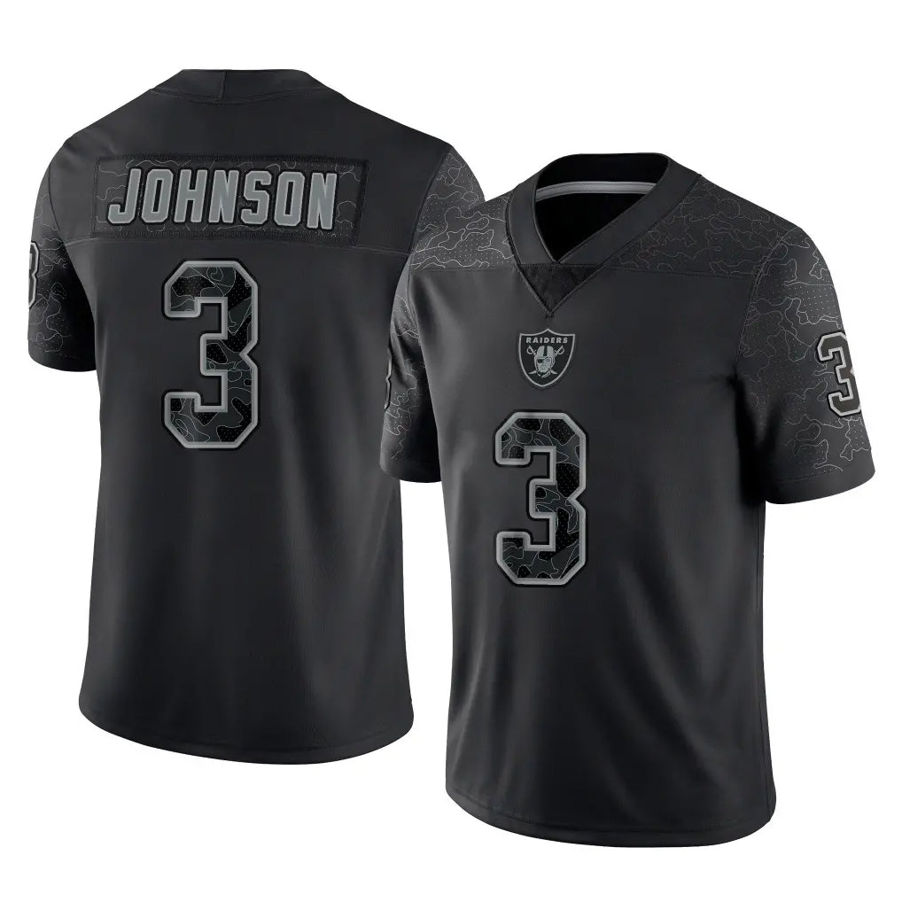 LV.Raiders #3 Taron Johnson Player Black Reflective Limited Game Stitched Jerseys