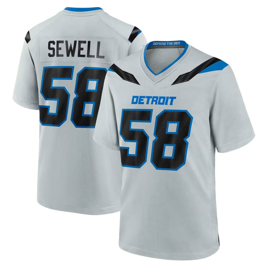 D.Lions #58 Penei Sewell Player Silver 2026 Rivalries Collection Home Game Ndoa Stitched Jerseys