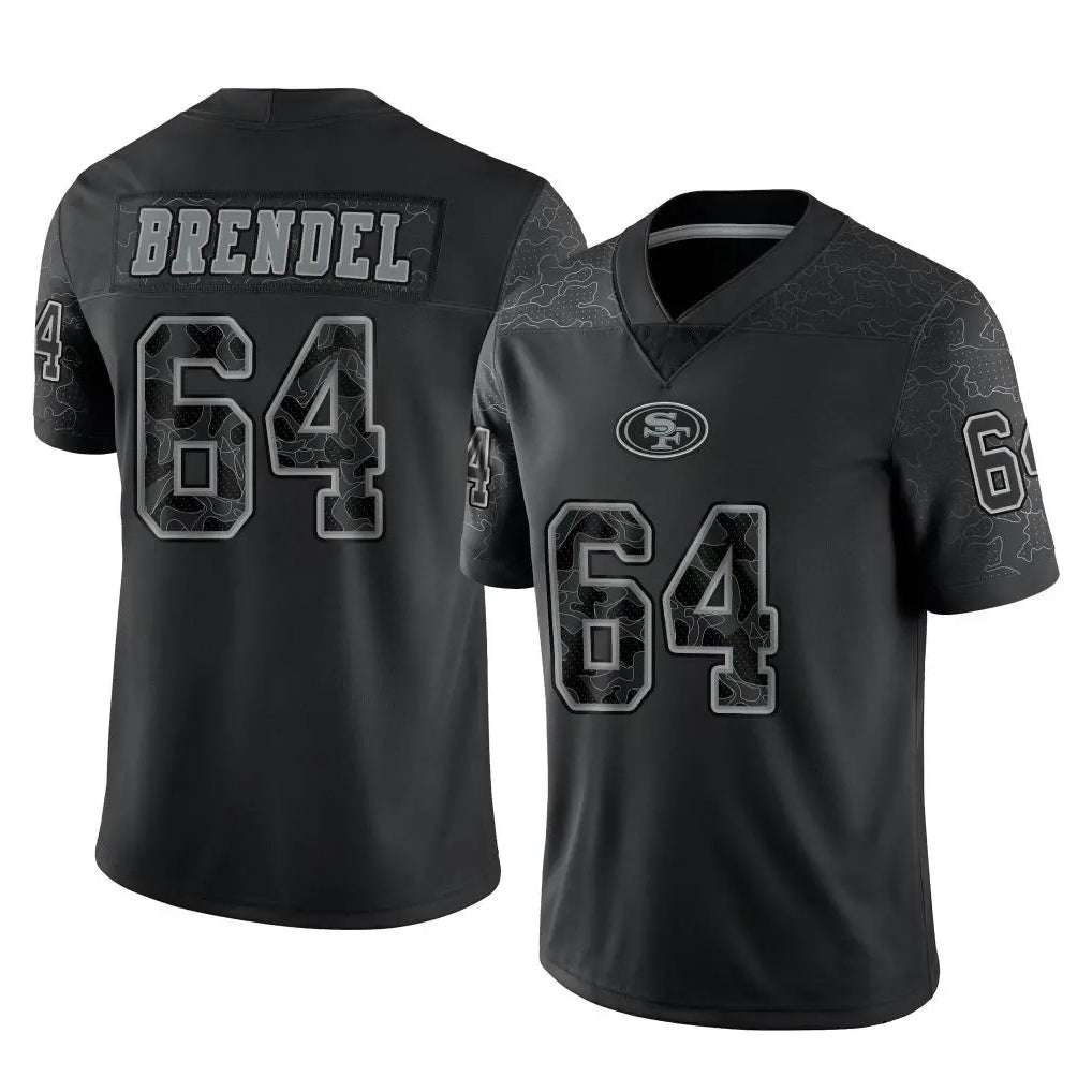SF.49ers #64 Jake Brendel Player Black Limited Reflective Home Game Ndoa Stitched Jerseys
