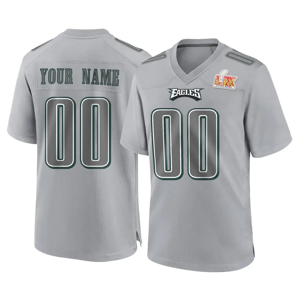 Custom P.Eagles Gray Atmosphere Fashion Super Bowl LIX Home Game Any Name & Numbers Ndoa Stitched Jerseys