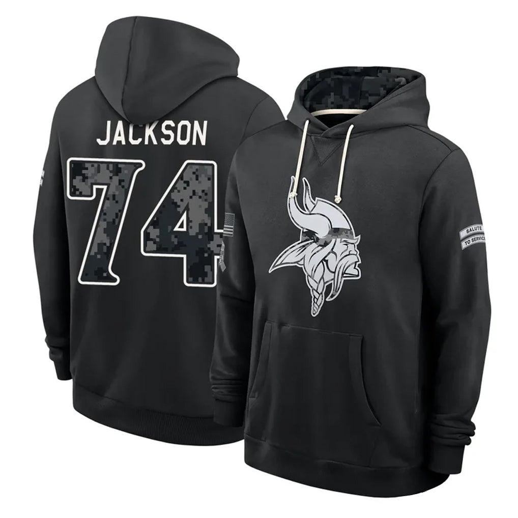 MN.Vikings #74 Donovan Jackson Player 2026 Black Logo Pullover Hoodies Limited Game Ndoa Stitched Jerseys