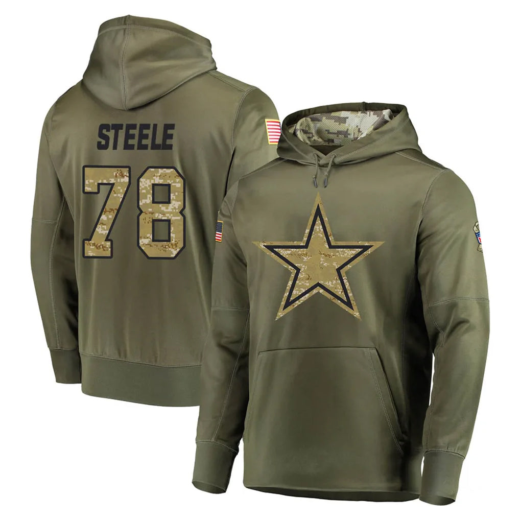 D.Cowboys #78 Terence Steele Player Olive Salute to Service Pullover Hoodies Home Game Ndoa Stitched Jerseys