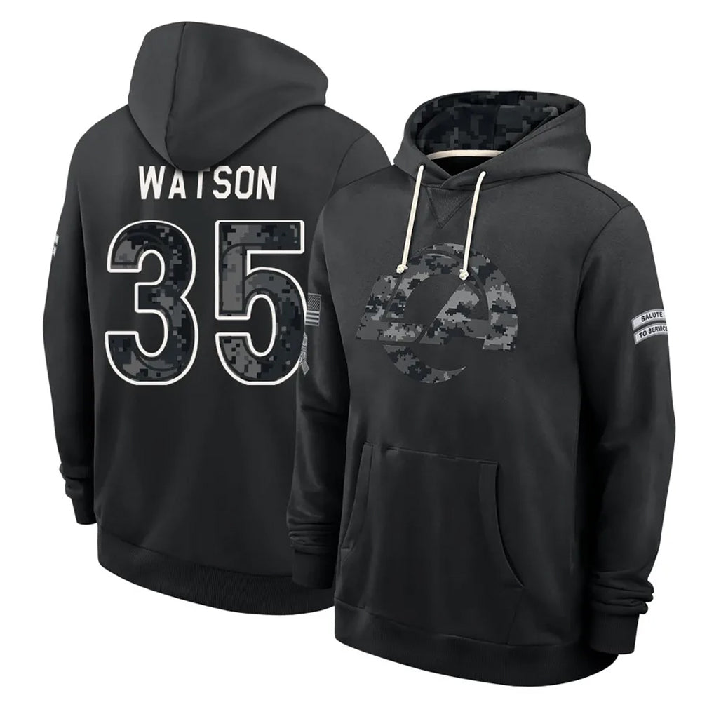 LA.Rams #35 Jaylen Watson Player 2026 Black Logo Pullover Hoodies Limited Game Ndoa Stitched Jerseys