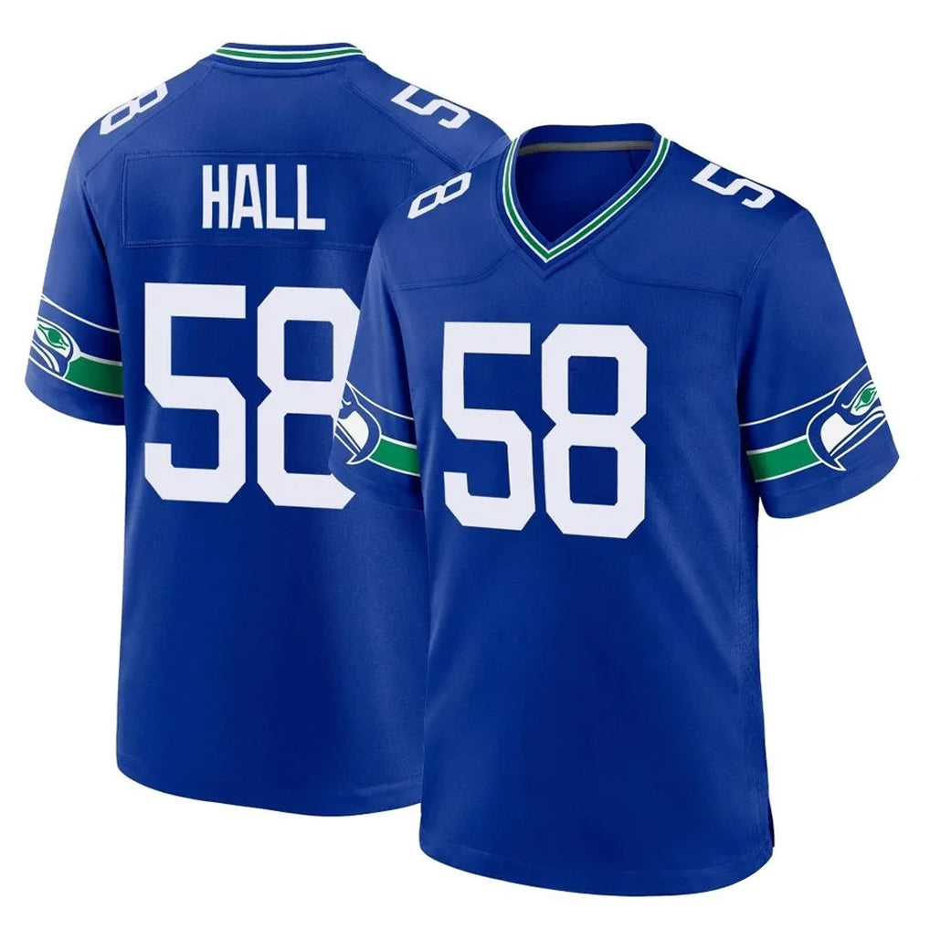 S.Seahawks #58 Derick Hall Player Royal Throwback Home Game Ndoa Stitched Jerseys