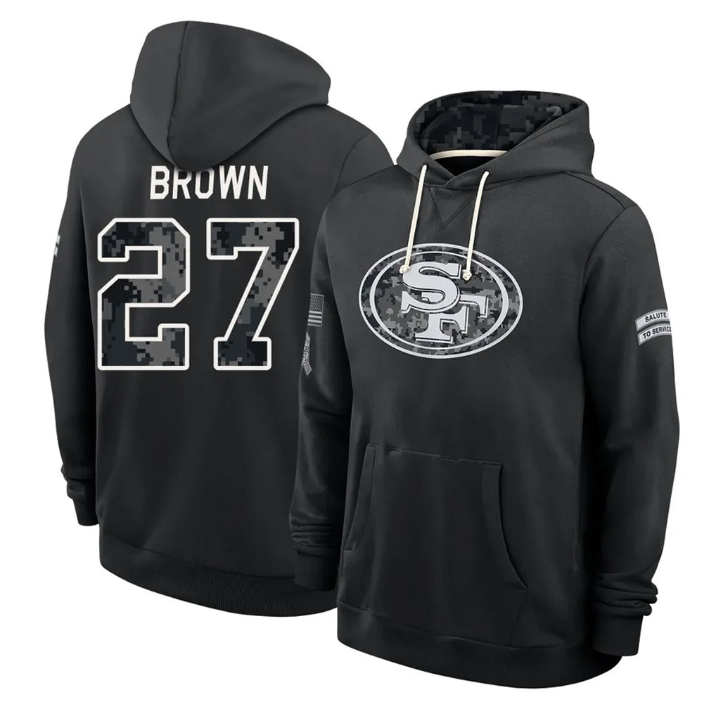 SF.49ers #27 Ji'Ayir Brown Player 2026 Black Logo Pullover Hoodies Limited Game Ndoa Stitched Jerseys