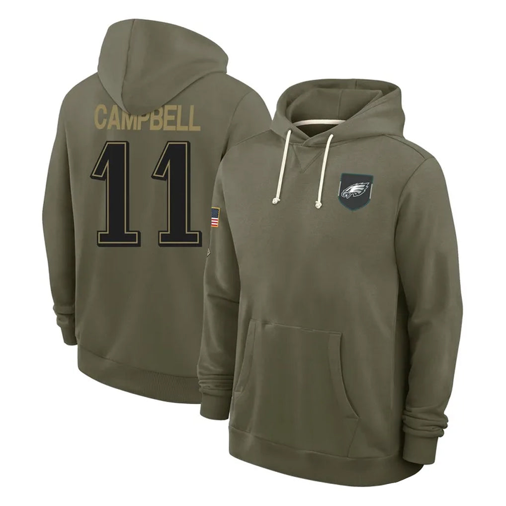 P.Eagles #11 Jihaad Campbell Player Olive Salute to Service Pullover Hoodies Limited Ndoa Stitched Jerseys