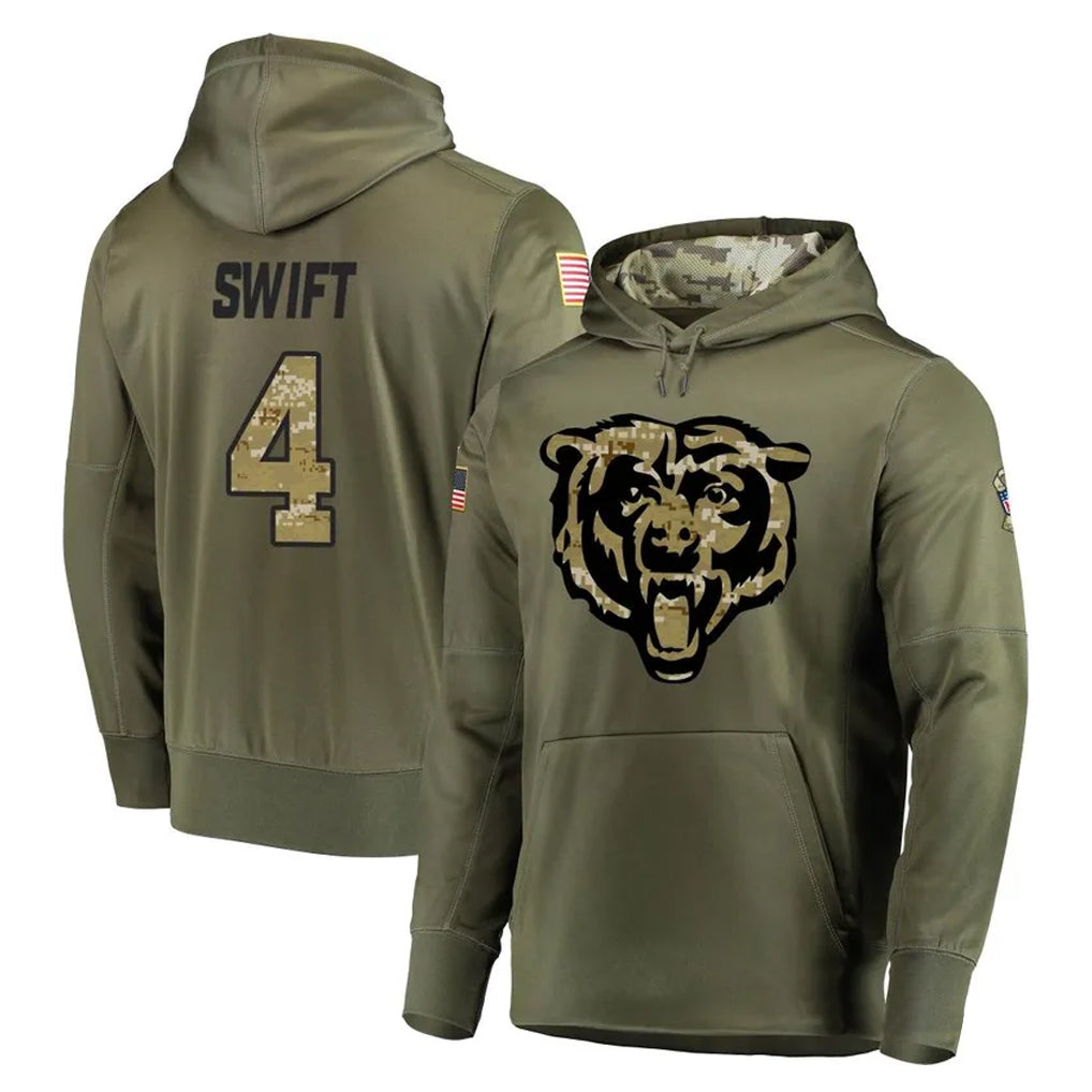 C.Bears #4 D'Andre Swift Player Olive Salute to Service Pullover Hoodies Home Game Ndoa Stitched Jerseys