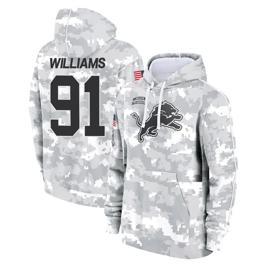 D.Lions #91 Tyleik Williams Player Arctic Camo Salute to Service Hoodies Limited Game Ndoa Stitched Jerseys