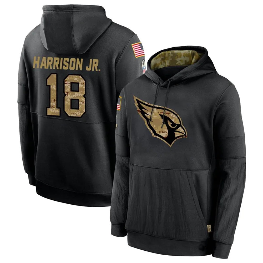 A.Cardinals #18 Marvin Harrison Jr. Player Black Salute to Service Hoodies Ndoa Stitched Jerseys