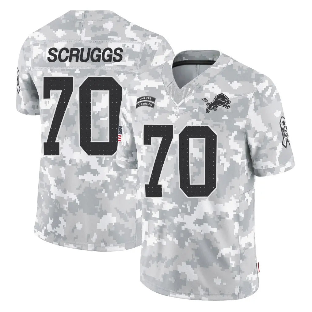 D.Lions #70 Juice Scruggs Player Arctic Camo Salute To Service Limited Ndoa Stitched Jerseys