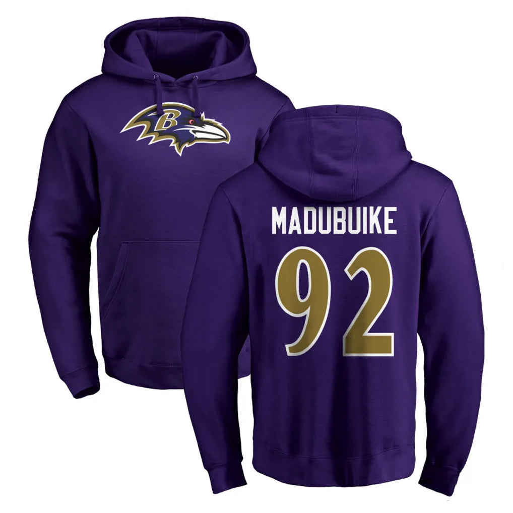 B.Ravens #92 Nnamdi Madubuike Player Purple Salute to Service Pullover Hoodie Ndoa Stitched Jerseys