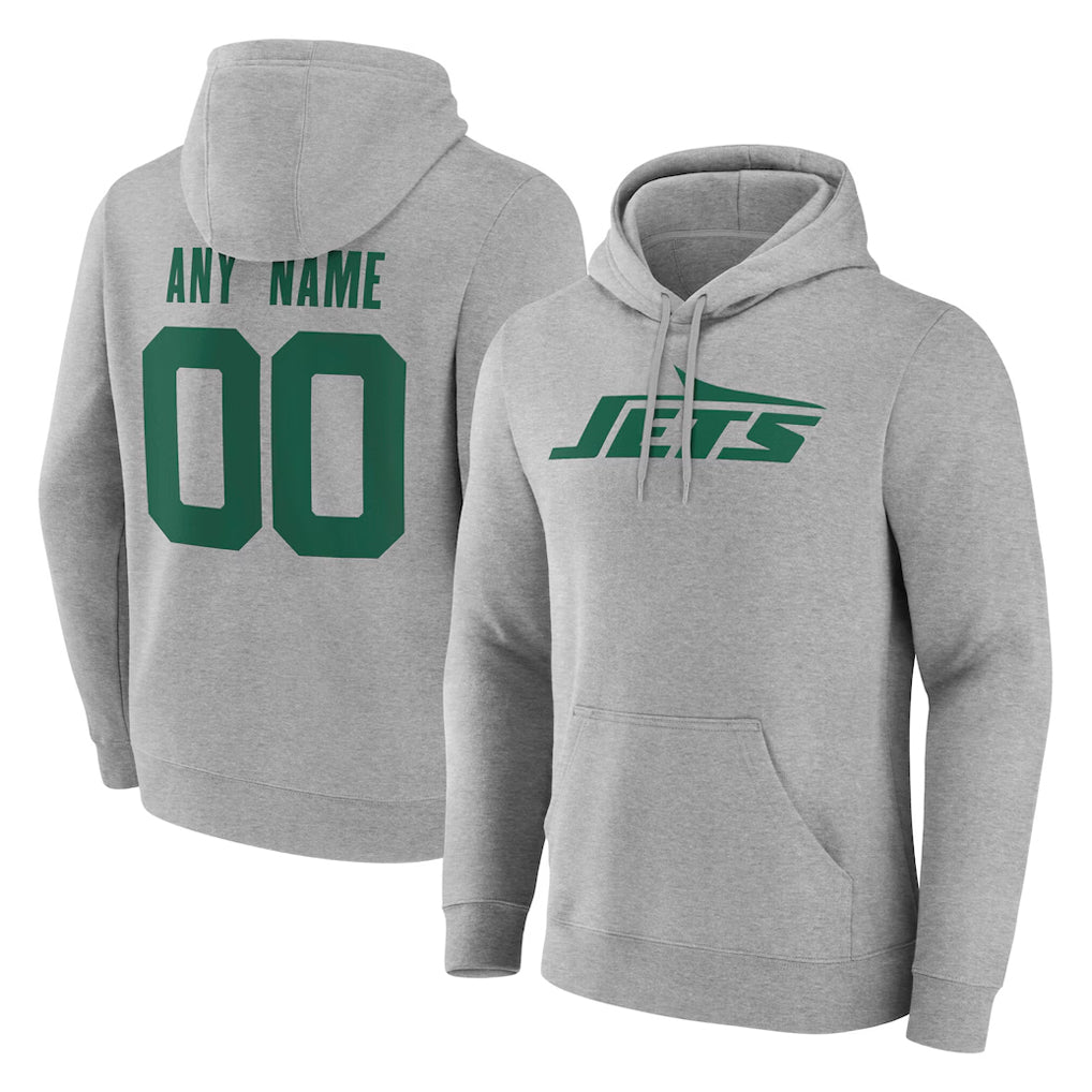 Custom NY.Jets Gray LOGO Pullover Hoodies Limited Game Any Name & Numbers Ndoa Stitched Jerseys