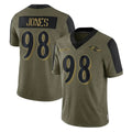 B.Ravens #98 Travis Jones Player Olive Salute To Service Limited Game Ndoa Stitched Jerseys