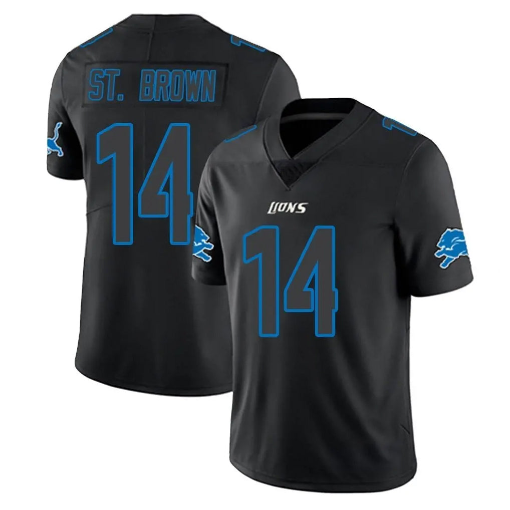 D.Lions #14 Amon-Ra St. Brown Player Black Impact Limited Home Game Ndoa Stitched Jerseys