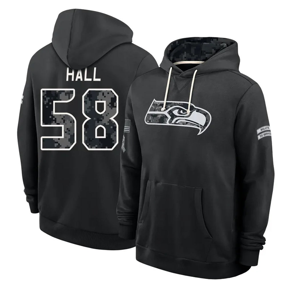 S.Seahawks #58 Derick Hall Player 2026 Black Logo Pullover Hoodies Limited Game Ndoa Stitched Jerseys