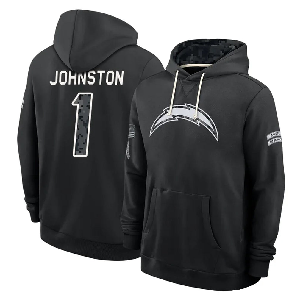 LA.Chargers #1 Quentin Johnston Player 2026 Black Logo Pullover Hoodies Limited Game Stitched Jerseys