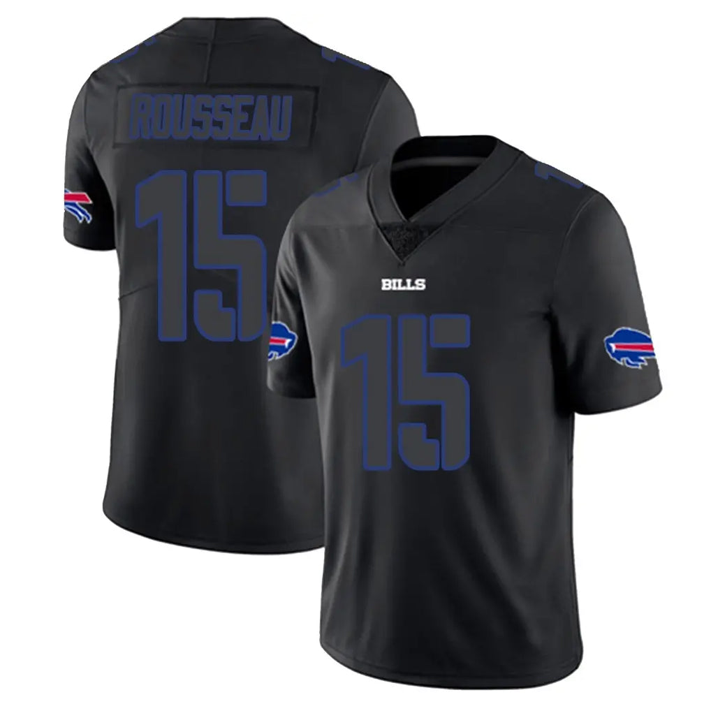 B.Bills #15 Greg Rousseau Player Black Impact Limited Home Game Ndoa Stitched Jerseys